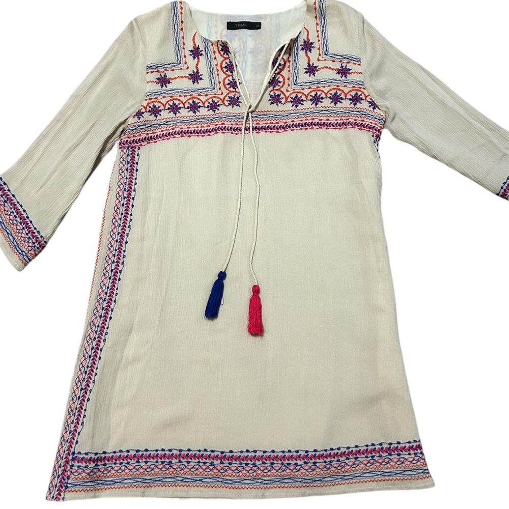 THML Embroidered Blouse Womens Tunic 3/4 Sleeve Boho Lightweight Lined XS